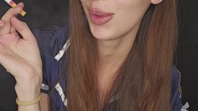 Smoking police officer fingers herself after work