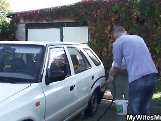 Banging old mother in law outside