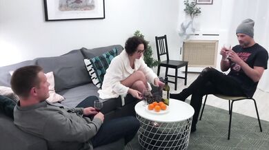 Slut wife fucks with her husband's friends while he is not at home! (Free version)