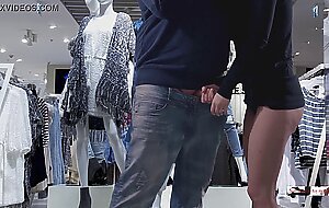 Risky quick public handjob in a crowded shopping mall