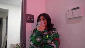 My slutty coworker sucked my cock at the office Christmas party - Cami Strella