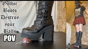 Balls Pulped under Huge Goth Boots - Psycho Gothic Bitch Dolores Aggressive CBT Trampling bootjob in Filthy Chunky Platform Boots **POV PACK** stomping trampling trample hard extreme cumshot cum crush femdom