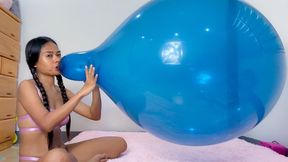 Sexy Camylle Sensually Blows To Pop A HUGE Blue 24 Inch Tuftex Crystal Balloon