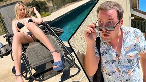 Messy Jessy's poolside blowjob and ass play with a big, solid cock