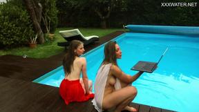 ”Large tits & tiny boobs Russian pornstars in the pool”