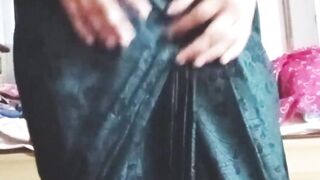 Indian Pillow-biter Crossdresser Bottom Gaurisissy toying and pressing her monstrous milk cans in Black Saree real hard-core hook-up