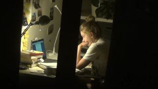 Spy lovely teenager with covert web cam getting off after homework