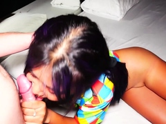 Sexy Thai slut sucking big white dick