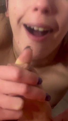 POV - This French Petite Slut Sucks My Cock, Does a Footjob and a Titjob and Gets a Cumshot