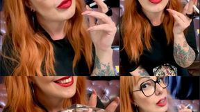 Winston 100- Redhead smoker, smoking very elegantly for you - Deep Inhales, Mouth Inhales and open mouth exhales, Nose exhales, Multiples pumps, Cough