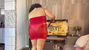 BBW Christmas Cleaning in a Festive Transparent Dress