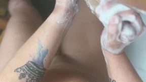 Soapy shower cock rubdown and then rubbing that slippery cock on my pussy lips and ass crack