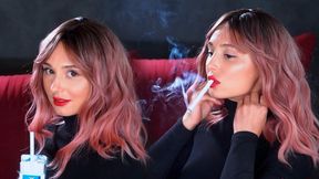 All white 100s, red lips, pink hair - First time smoking Parliament 100s