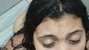 Creampie for the stepdad while spying on his stepdaughter