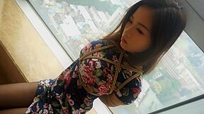 Cute Chinese Girl Tied And Ballgagged By Window