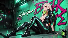 Neon Rain Night! Blonde Agent in Wet Leather Crouching Low, Holographic Glow & Cold Glances.