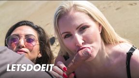 MILFs Frida & Georgie Love Sex On The Beach With One Cock - LATINA MILF
