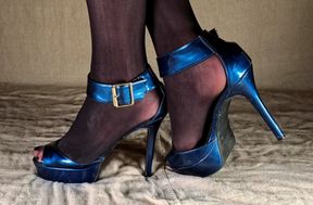 Shiny Black Pantyhose and Hot High Heels - Young Gay Crossdresser