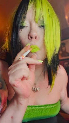 The Green Witch Tina Snua Sparks Up A Cigarette With Match Light Up - Wig Smoking Smoker Makeup Halloween