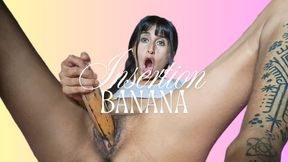 Insertion banana in my shaved pussy