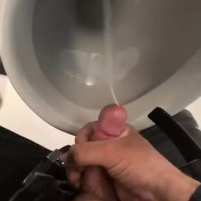 Handjob at work in public restrooms