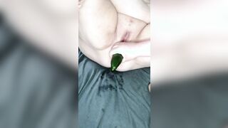 two cucumbers & a wine bottle stretching my loose bbw + gapepussy and booty!