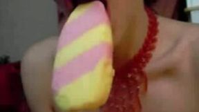 Charming Turkish webcam babe licks ice cream flaunting her big lips