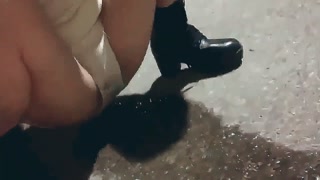 Pissing unstoppable in panties on the way at night