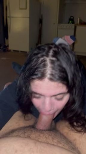 Whore sucks thick cock before work