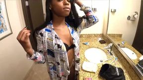 Ebony step-sister gets BBC and loves blowjobs from the back pt.1