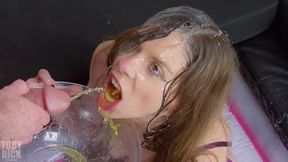 piss spew face in the bowl - alice maze in extreme piss recycling - she brings it up and drinks it over and over