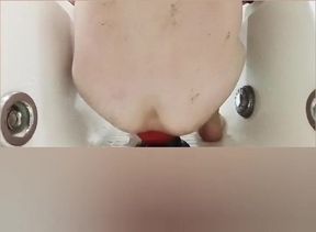 Giant Red Dildo Stretches Ass to Prolapse Gape in Tub