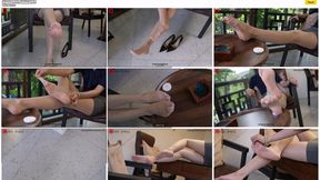 Mature and sexy beauty Jiu Jiu wears a super short hip skirt and ultra-thin pantyhose to show her long legs and beautiful feet in the mahjong hall