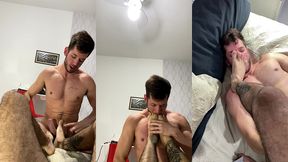 cheirando os pes, o cu e o pau desse peludo.