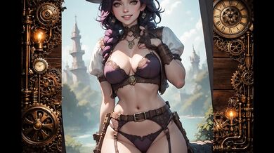 Steampunk babes get AI hentai solo fun