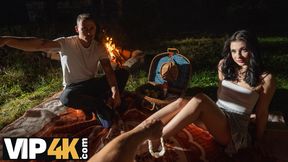 HUNT4K. Sexy skinny brunette doesn't care about her BF and is giving a sloppy blowjob to a stranger