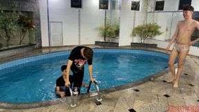 Adult Diapers & Leather Pants In The Pool: Wet Boys Horny In Plastic Pants