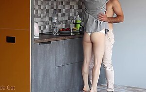 Passionate morning standing sex with petite redhead babe in the kitchen - Ruda Cat