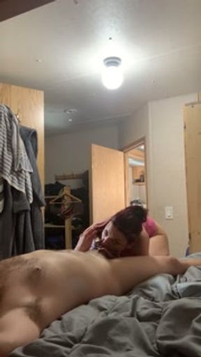 Chastity cage blow job