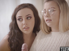 Shy teen stepsis gets help from slutty bestie to fuck her stepbro