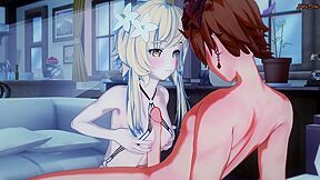 Cartoon Blonde Lumine Jerks Off A Dick With Tits And Fucks, Porn Genshin Impact