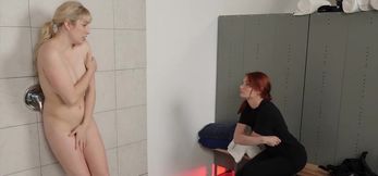 Curvy MILF Seduces Redhead Teen In The Shower