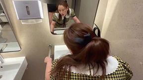 Hot asian MILF with nice ass gives me a blowjob and gets fucked doggystyle in a public toilet