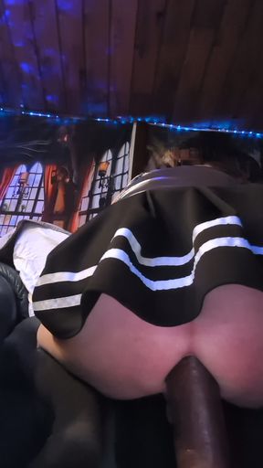 Riding a big thick dildo deep as incan