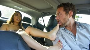 Easy-on-the-eyes Sharon Lee and Brad Newman at toe sucking video