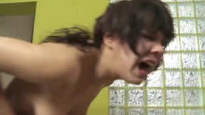 Stomach punching -hard punching by 2 dominas and slave little Julie