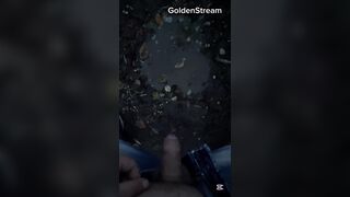 ER urinating in the splash and showcasing his boner in public near trucks