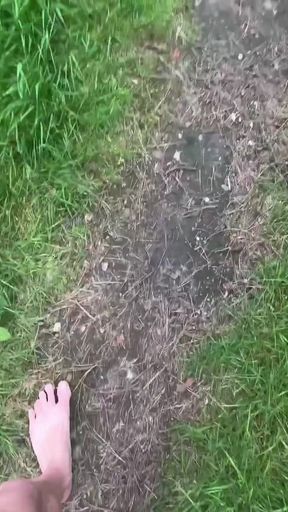 Key moment from "Walking bare foot and naked from car for an in forest for a wank"