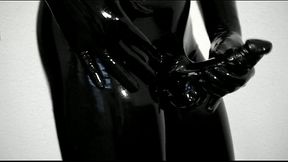 Trying on my new tight, shiny latex pants and gloves