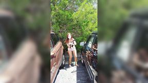 Up-skirt action in the lot: amateur babe drops trou, gets slammed by a stranger